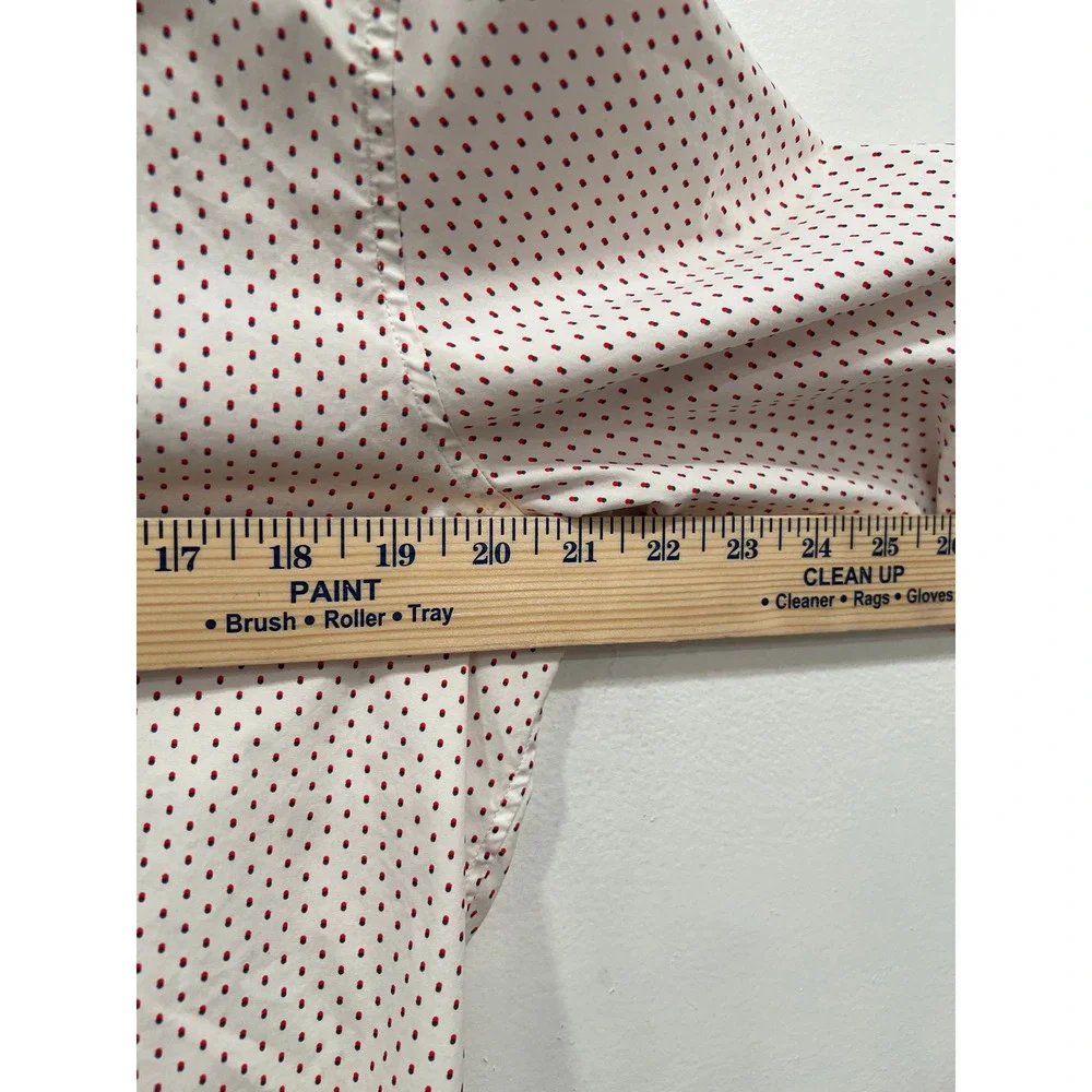 Banana Republic Button Down Shirt Mens Medium White Red Polka Dot Slim Flex Fit
